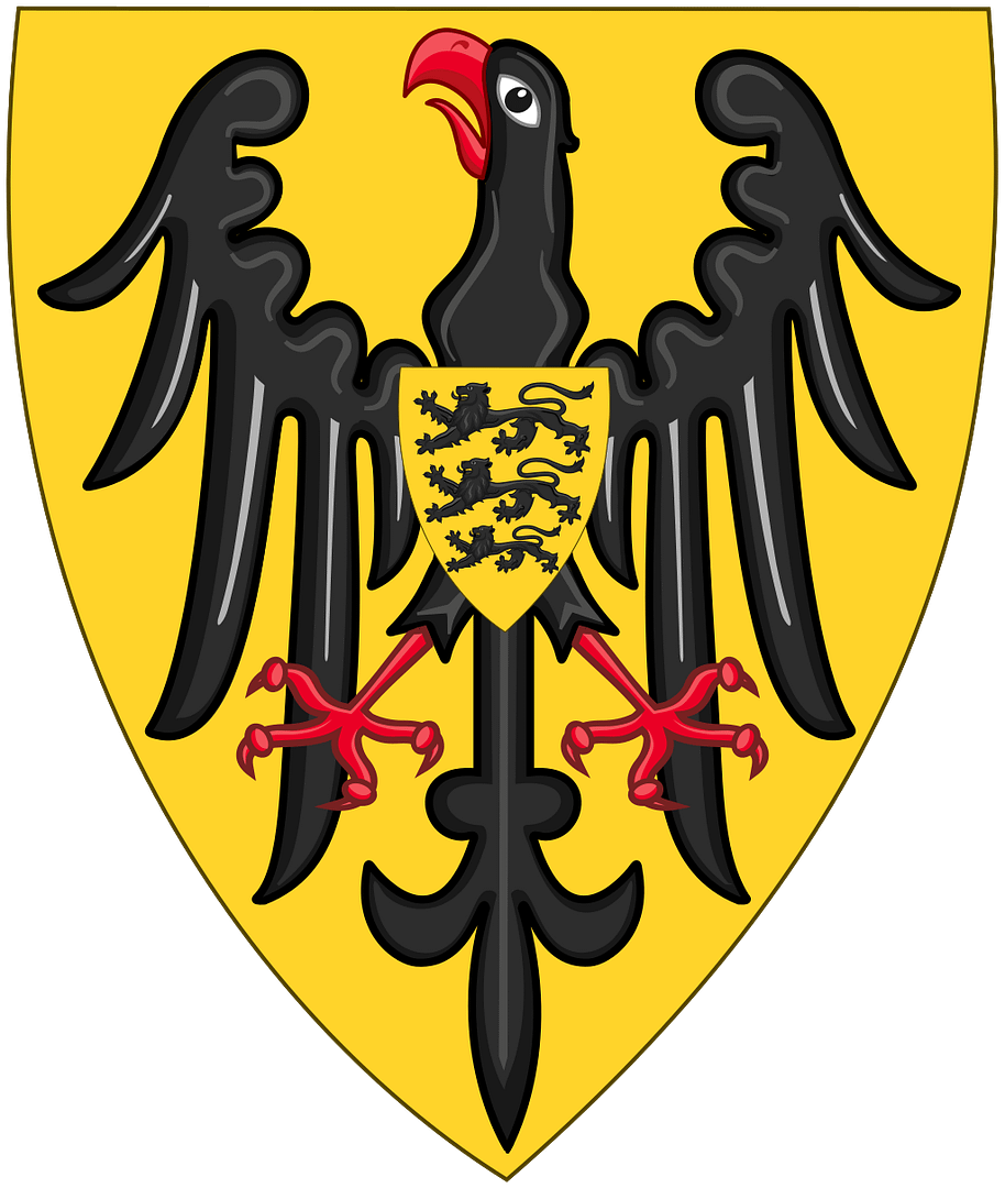 Arms of the Holy Roman Emperor, (Federico I, Henry VI, and Federico II.) Attributed with personal arms escutcheon